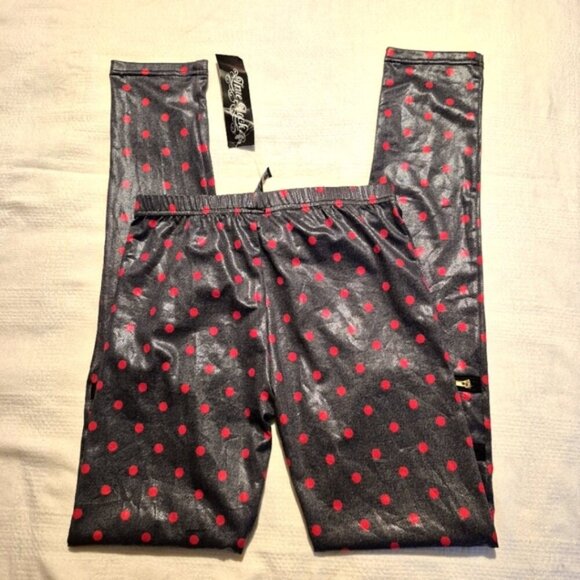 True Rock women's Small gray with red dot 3 knee zippered leggings, shimmery NWT - Picture 5 of 7